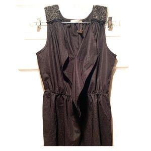 Black Front Ruffle Sinched at Waist Top